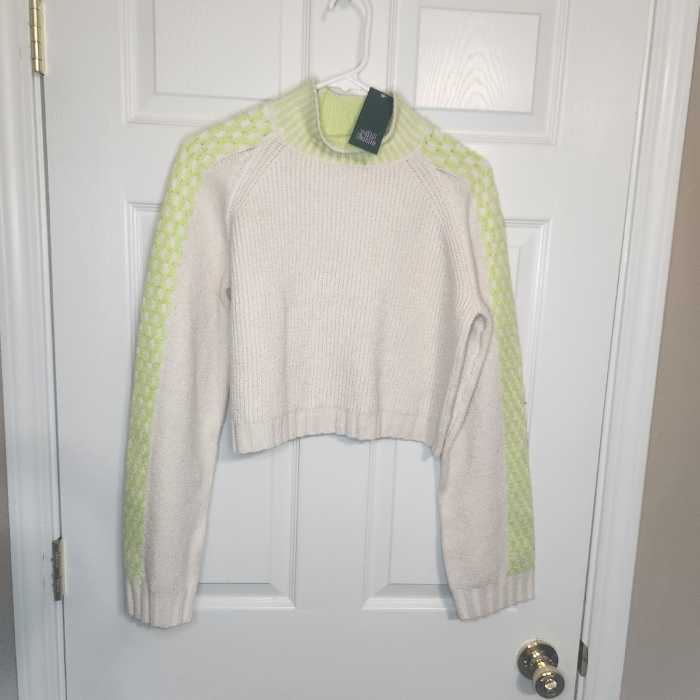 Wild Fable Green and Cream Cowl Neck Sweater